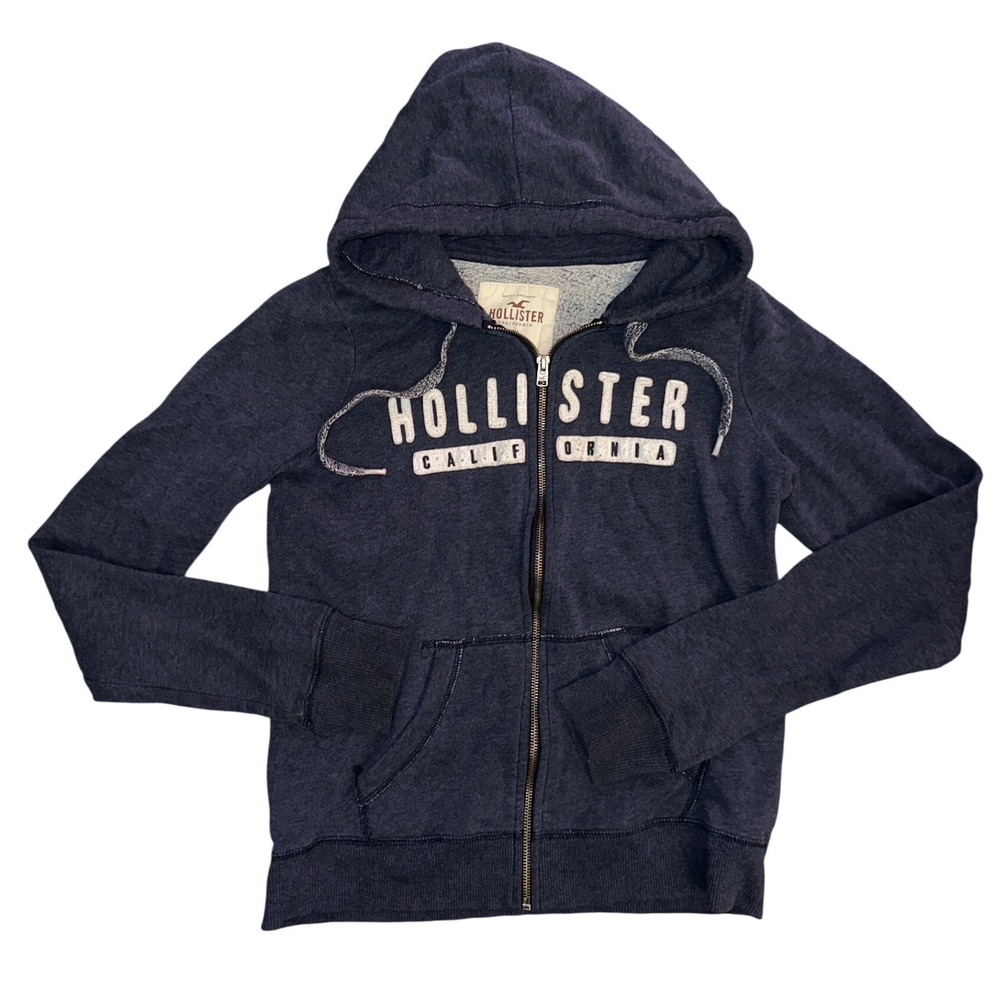 Hollister California Navy Blue Full Zip Hoodie Fleece Logo Sweatshirt Medium